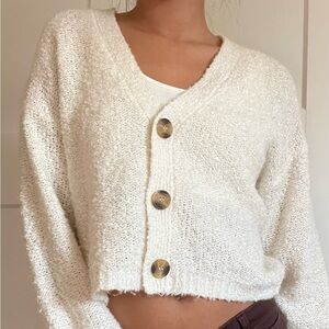 Hooked Up by IOT Cream Cardigan with Fuzzy Texture